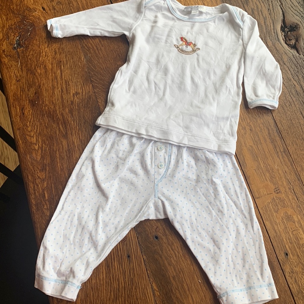 Magnolia baby set 6m embroidered Pima cotton rocking horse pet free smoke free